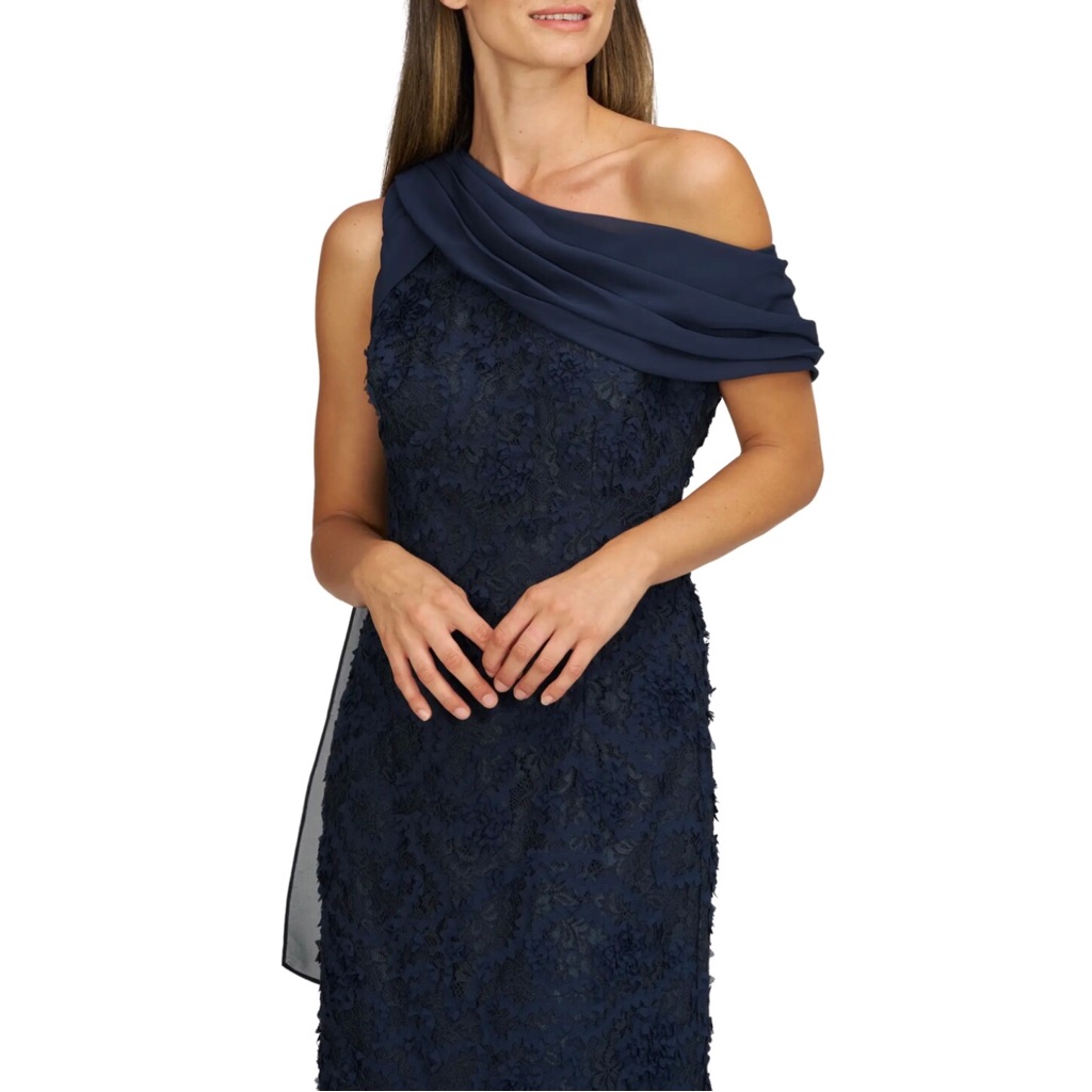 Nwt Js Collections Floral Lace One Shoulder Blue Elodie Gown Size 8